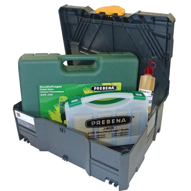 AKTION DF-Spar-Set Prebena Druckluftnagler 2XR-J50 + J-Box + Systainer + Spezial-Öl für Druckluftwerkzeuge