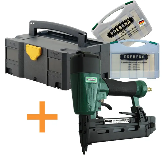 AKTION DF-Spar-Set Prebena Profi-Combi-Druckluftnagler 2P-J/ES40COMBI + ES-Box + J-Box + Systainer