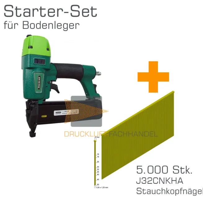 AKTION Prebena Druckluftnagler 2XR-J50 + J32CNKHA Stauchkopfnägel - Starter-Set für Bodenleger