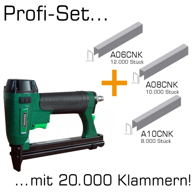 AKTION Prebena Profi-Set Druckluftnagler 1GP-A16 + 1x Schachtel A06CNK + 1x A08CNK + 1x A10CNK