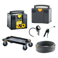 AKTION SysMaster-Universal-Set inkl. SysMaster-Kompressor 150-8-6-WXOF + Systainer SYS 4 TL + Rollbrett und geeichtem Reifenfüller, Ausblaspistole und Druckluftschlauch