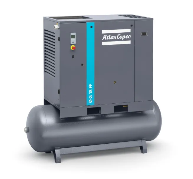 Atlas Copco Schraubenkompressor G 18 FF - 10 bar inkl. Kältetrockner und Behälter