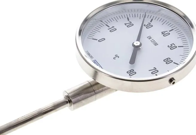 Bimetallthermometer, senkrecht D100/-20 bis +60°C/100mm, Edelstahl
