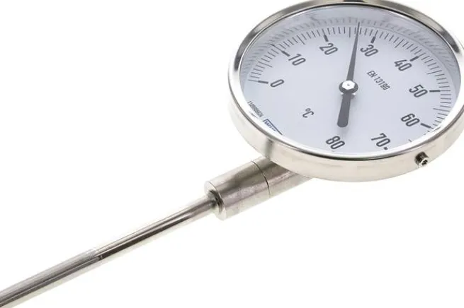 Bimetallthermometer, senkrecht D100/0 bis +80°C/100mm, Edelstahl
