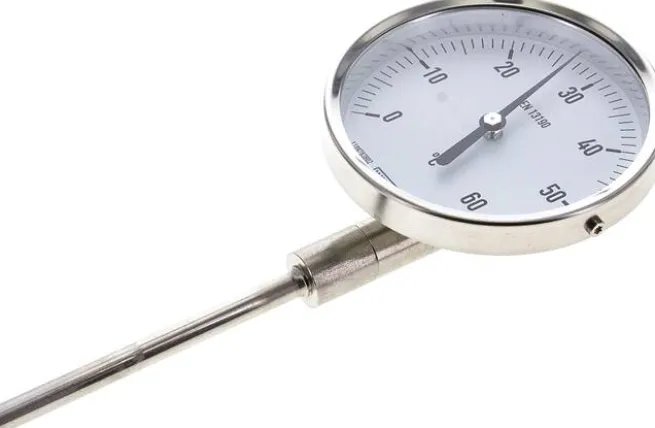 Bimetallthermometer, senkrecht D100/0 bis +60°C/100mm, Edelstahl