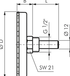Bimetallthermometer, waagerecht D63/0 bis +120°C/100mm, Kunststoffgehäuse
