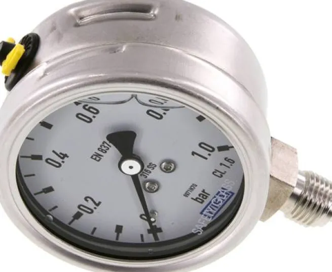 Chemie-Glycerin-Manometer senkrecht, 63mm, 0 - 1 bar