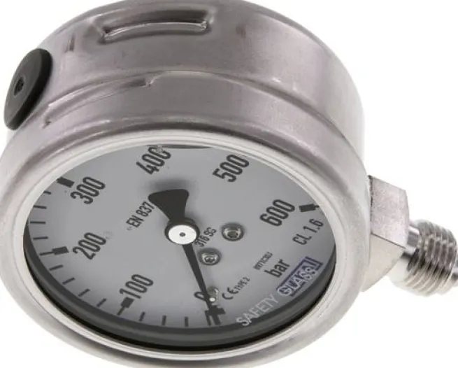 Chemie-Glycerin-Manometer senkrecht, 63mm, 0 - 250 bar