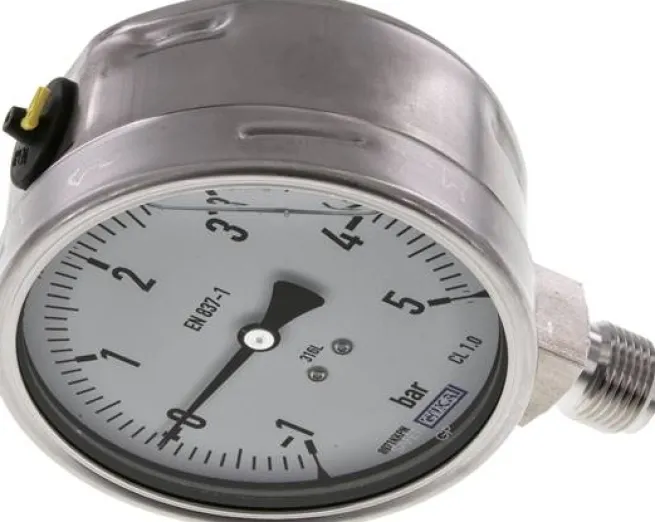 Chemie-Glycerin-Manometer senkrecht,100mm, -1 bis 5 bar
