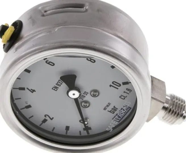 Chemie-Glycerin-Manometer senkrecht, 63mm, 0 - 10 bar