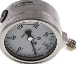 Chemie-Glycerin-Manometer senkrecht, 63mm, 0 - 250 bar, Edelstahl