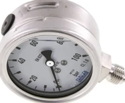 Chemie-Glycerin-Manometer senkrecht, 63mm, 0 - 100 bar