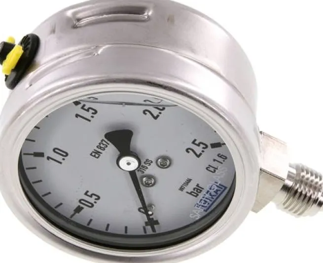 Chemie-Glycerin-Manometer senkrecht, 63mm, 0 - 2,5 bar