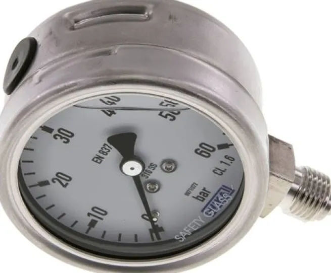 Chemie-Glycerin-Manometer senkrecht, 63mm, 0 - 60 bar