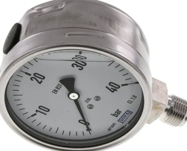 Chemie-Glycerin-Manometer senkrecht,100mm, 0 - 40 bar