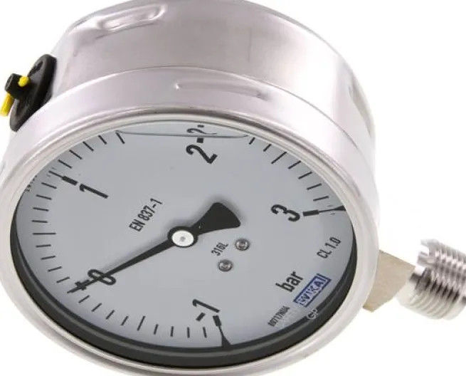 Chemie-Glycerin-Manometer senkrecht,100mm, -1 bis 3 bar