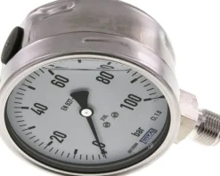 Chemie-Glycerin-Manometer senkrecht,100mm, 0 - 100 bar