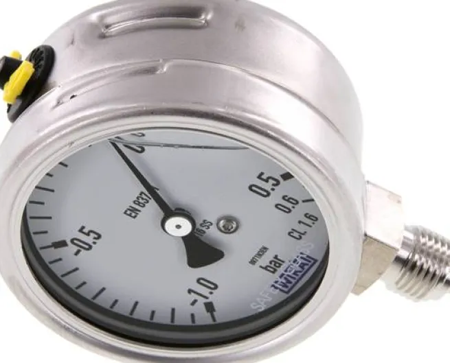 Chemie-Glycerin-Manometer senkrecht, 63mm, -1 bis 0,6 bar