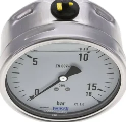 Chemie-Glycerin-Manometer waagerecht, 100mm, 0 - 16bar