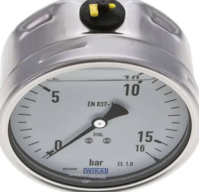 Chemie-Glycerin-Manometer waagerecht, 100mm, 0 - 16bar