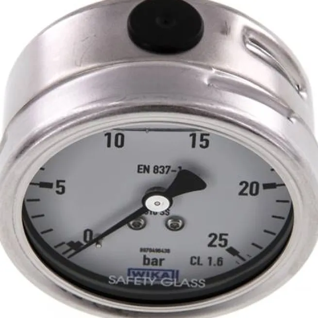 Chemie-Glycerin-Manometer waagerecht, 63mm, 0 - 25bar