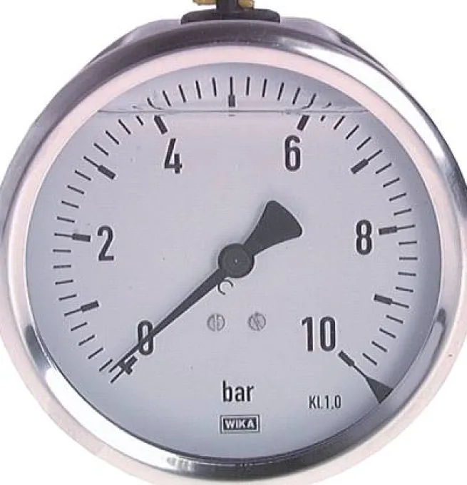 Chemie-Glycerin-Manometer waagerecht, 100mm, 0 - 10bar