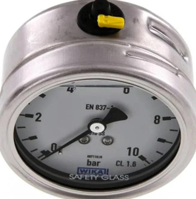 Chemie-Glycerin-Manometer waagerecht, 63mm, 0 - 10bar