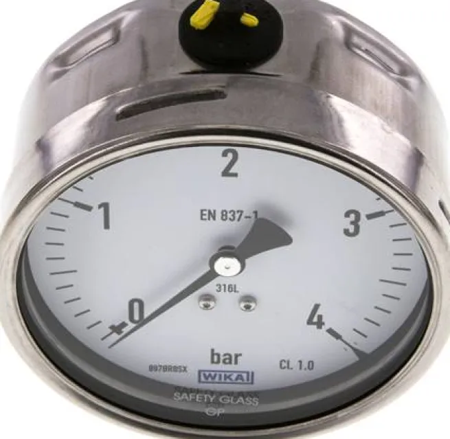 Chemie-Manometer waagerecht, 100mm, 0 - 4 bar