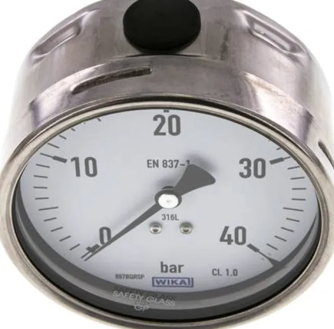 Chemie-Manometer waagerecht, 100mm, 0 - 40 bar