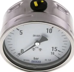 Chemie-Manometer waagerecht, 100mm, 0 - 16 bar
