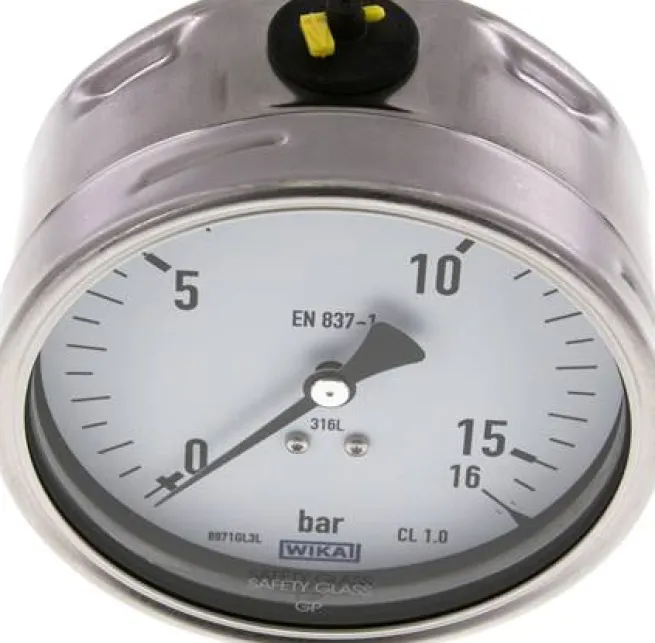 Chemie-Manometer waagerecht, 100mm, 0 - 16 bar