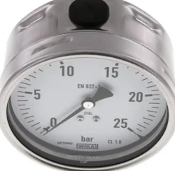 Chemie-Manometer waagerecht, 100mm, 0 - 25 bar