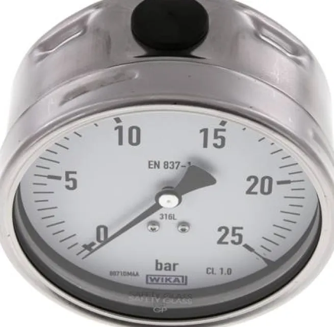 Chemie-Manometer waagerecht, 100mm, 0 - 25 bar