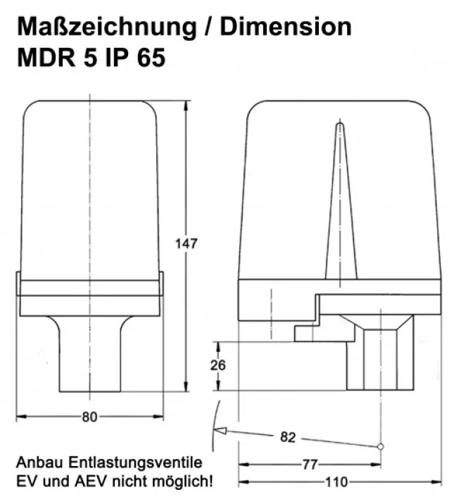 Condor Druckschalter Typ MDR 5/5 Sonderausführung mit Schutzart IP 65 G 1/2" Alu