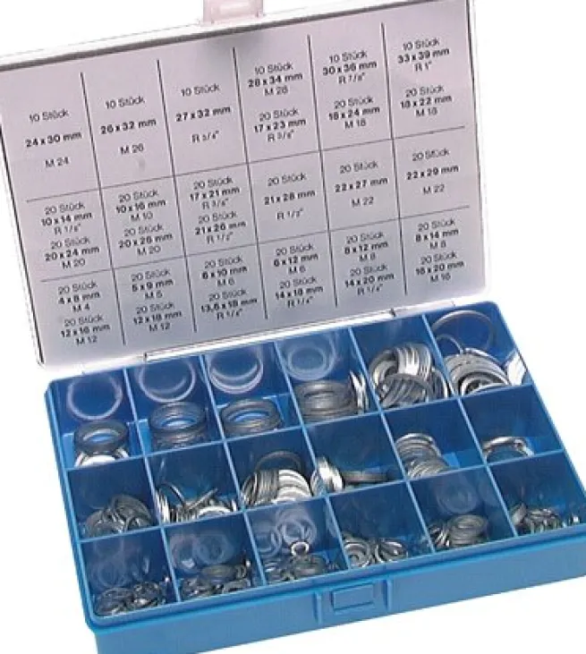 Dichtringsortiment, Aluminium, 12 Abmessungen (4 - 22 mm)