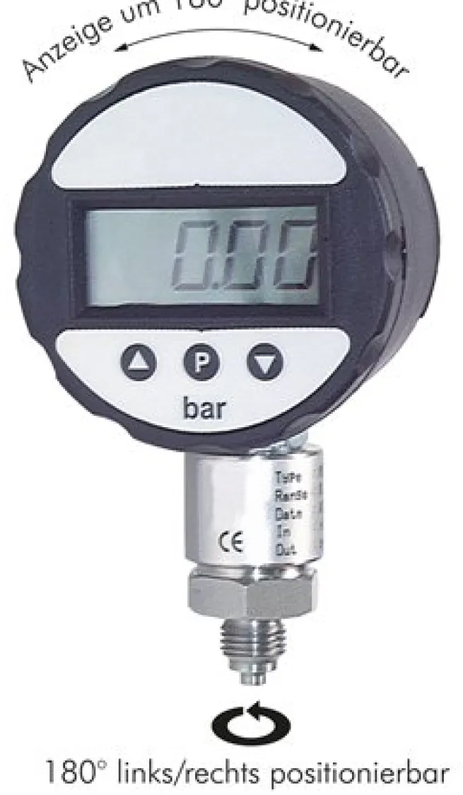 Digital-Manometer 0 - 10 bar, Dauerbetrieb bei externer 24 V DC-Versorgung
