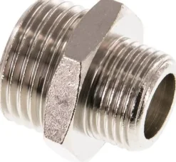 Doppelnippel G 1/2"-G 3/8", Messing vernickelt