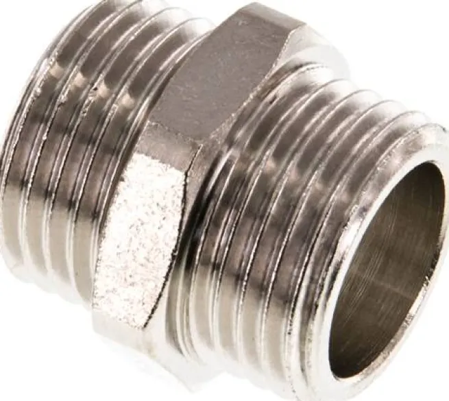 Doppelnippel G 1/2"-G 1/2", Messing vernickelt