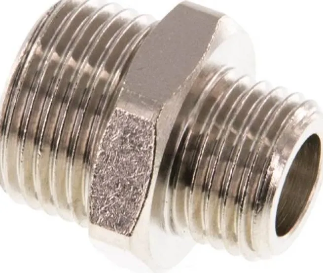Doppelnippel G 3/8"-G 1/4", Messing vernickelt
