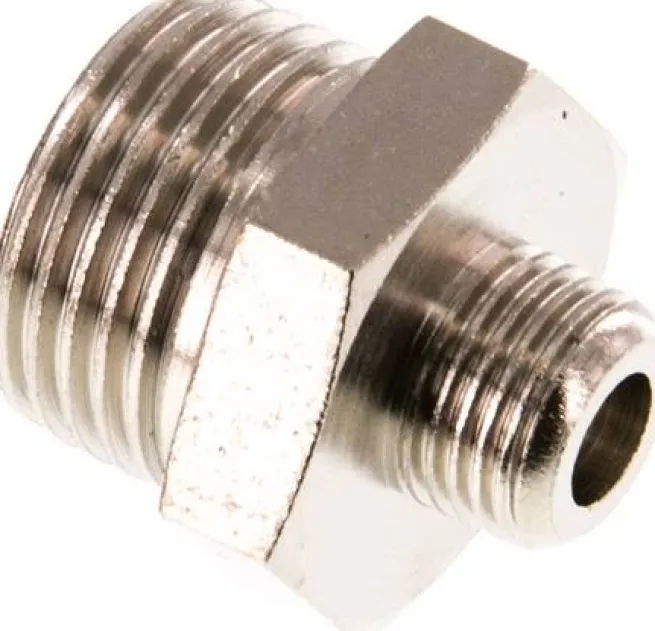 Doppelnippel G 3/8"-G 1/8", Messing vernickelt