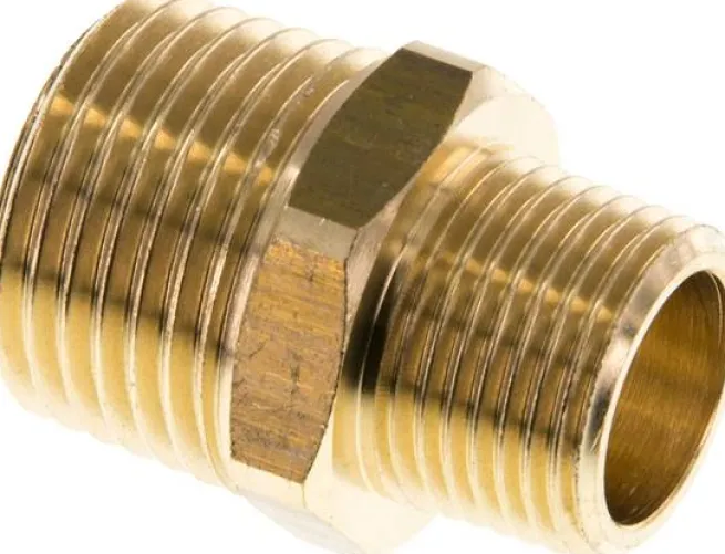 Doppelnippel R 1/2"-R 3/8", Messing/Rotguss