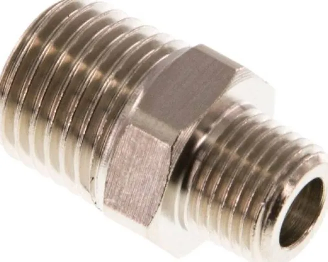 Doppelnippel R 1/4"-R 1/8", Messing vernickelt