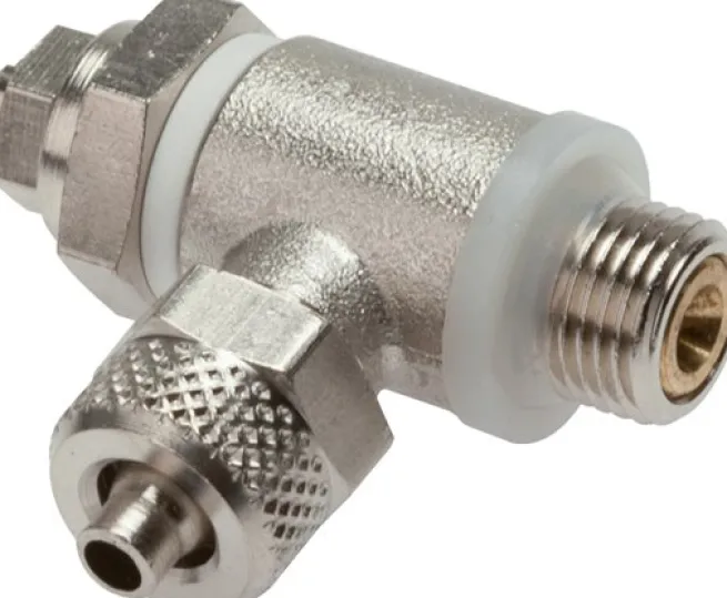 Drosselrückschlagventil G 1/4"-10 x 8mm, abluftregelnd (B), Messing, Schlitzschraube und Kontermutter