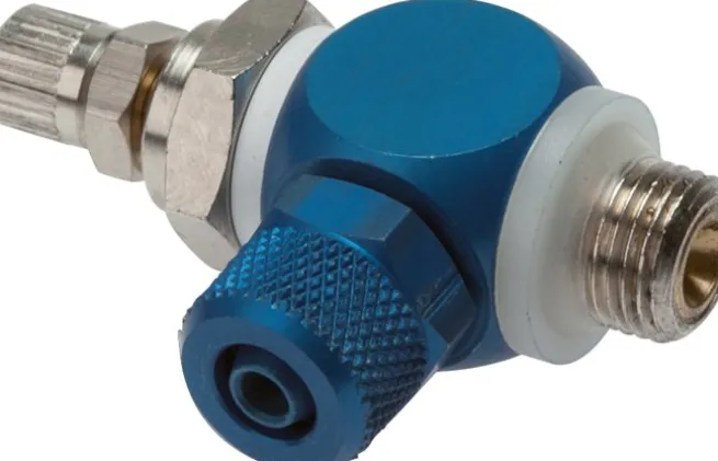 Drosselrückschlagventil G 1/8"-8 x 6mm, zuluftregelnd (A), Aluminium, Rändelschraube und Kontermutter