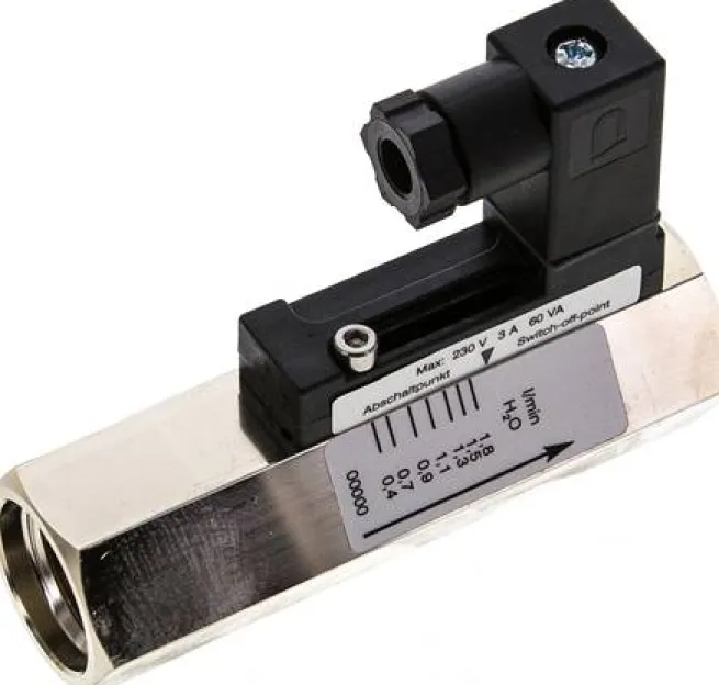 Durchflusswächter G 1/2" (IG), 0,5 - 1,6 l/min, Messing vernickelt,für wässrige Medien