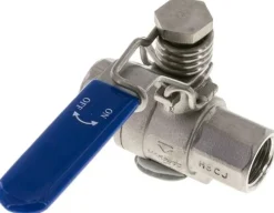 Edelstahl-Kugelhahn, Rp 1/2", -0,9 bis 63bar, federschließend