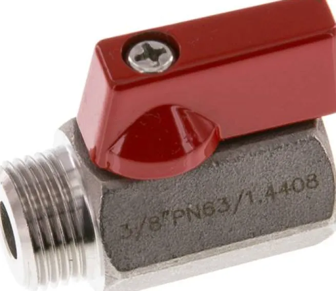 Edelstahl-Minikugelhahn G 3/8" Innengewinde / Außengewinde, PN 63