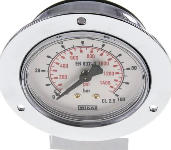 Einbaumanometer (CrNi/Ms), Frontring, 63mm, 0 - 100 bar