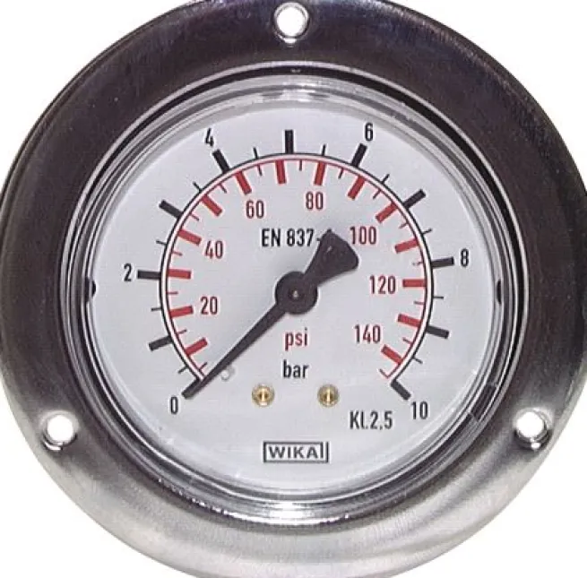 Einbaumanometer (CrNi/Ms), Frontring, 63mm, 0 - 10 bar