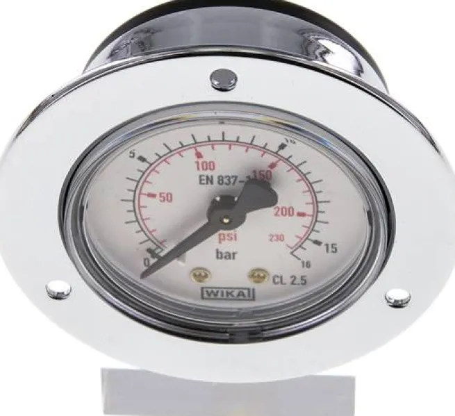 Einbaumanometer (CrNi/Ms), Frontring, 50mm, 0 - 16 bar